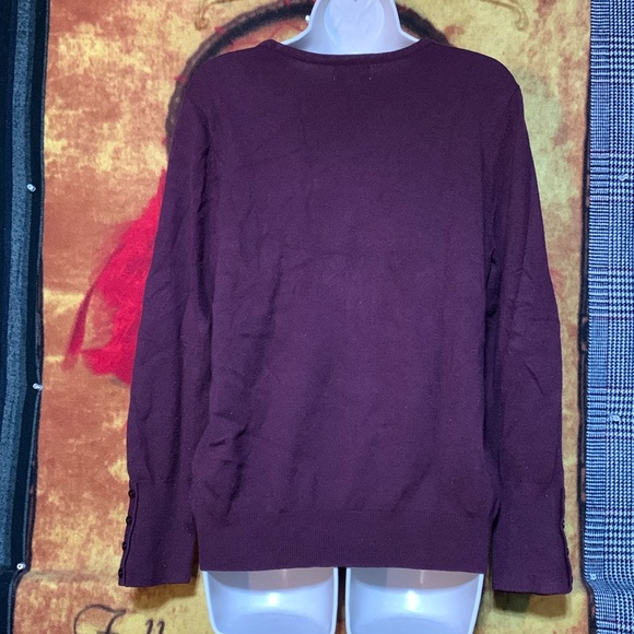 JM COLLECTION-women’s violet long sleeve button-cuff crewneck sweater - Picture 5 of 10